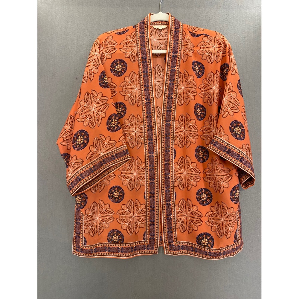 Max Studio Womens Coral Medallion Print Open Front Kimono Top Small Bohemian